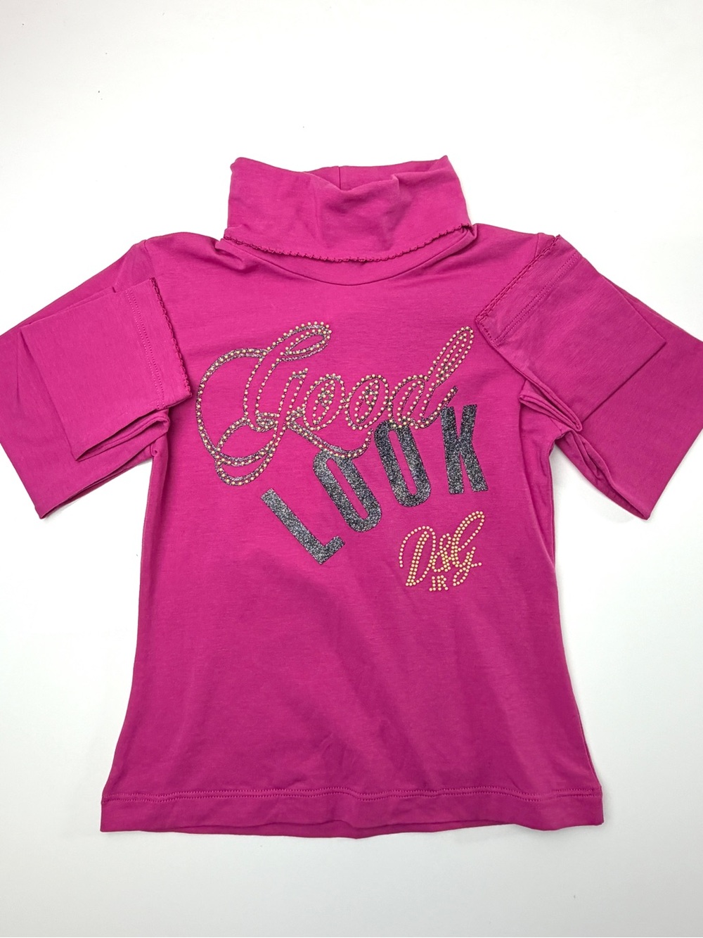 Dolce & Gabbana (D&G) Junior Magenta Cotton Stretch Long Sleeve Turtleneck, Sz 6